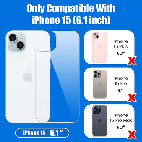 Screen Protector for iPhone 15, Tempered Glass Screen Protector including Front and Back Protectors, Camera Protector, 3-in-1 Protection (6.1 inch...