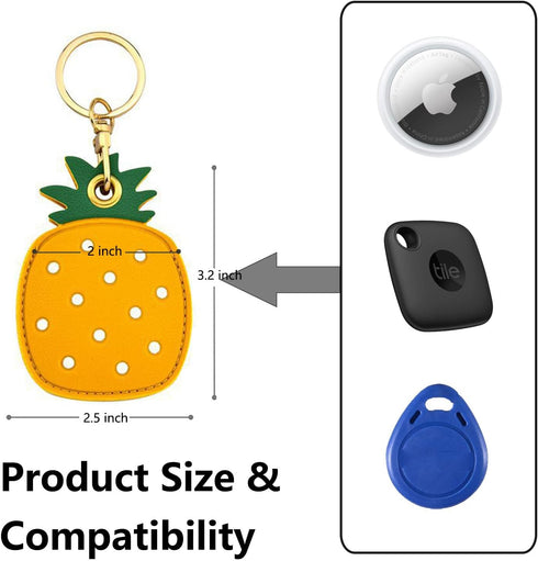 Cute Leather Keychain Case for Apple AirTag, Tile Mate, Galaxy SmartTag, eufy SmartTrack Link and Key Fob, Anti-Scratch (pineapple)...