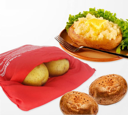 4PCS Reusable Microwave Potato Cooker Bags, Red, Fiber Cloth, Drawstring Closure, Perfect for Baked, Mashed, or Fries in 4 Minutes...