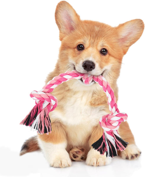 Dog Rope Toys, 3 Knots Chew Rope Toy for Medium and Small Dogs, Natural Cotton Dog Pull Rope for Tug of War and Teeth Cleaning (Pink)...