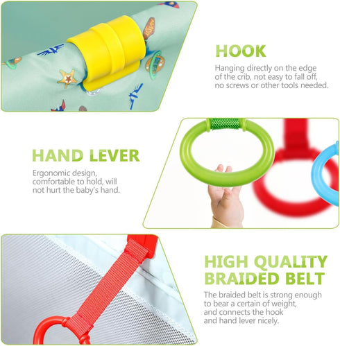 Kisangel 4pcs Baby Play Gym Baby Crib Pull Ring Baby Bed Stand Up Rings Nursery Baby Cot Rings Toddler Activity Kids Walking Training Tool...