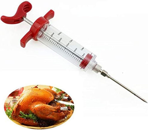 Plastic Marinade Injector Syringe with Screw-on Meat Needle 1.1oz(30ml) Red.Meat Injector Kit,Turkey Injector Syringe,Marinade Needles for BBQ Gri...
