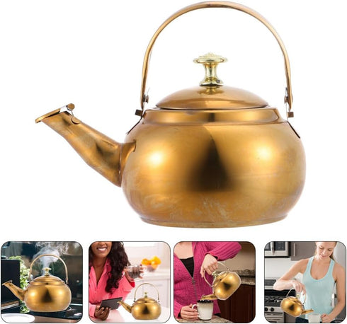 Hemoton Stainless Steel Tea Kettle Stovetop Teapot Hot Water Boiling Kettle with Handle Gas Cooker Metal Kettle Coffee Pot Golden...
