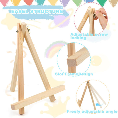 4PCS 9 Inch Wood Easels, Tripod, Painting Party Easel, Kids Student Tabletop Easels for Painting, Easel Stand for Painting Canvases, Portable Canv...