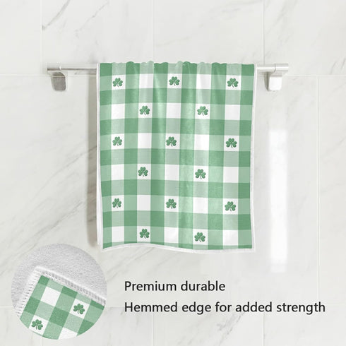 senya St. Patrick's Day Hand Towels, Green White Gingham Pattern St. Patrick's Day Shamrocks Highly Absorbent Hand Towels for Bathroom...