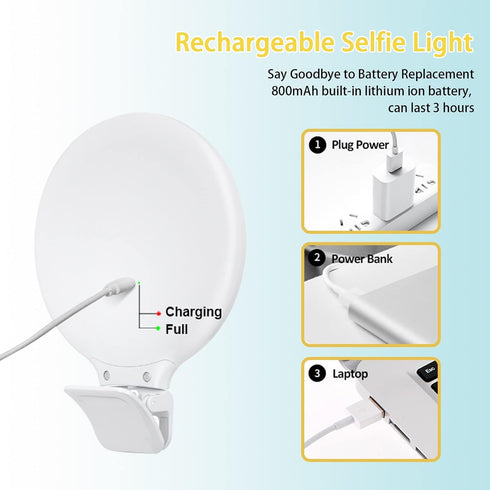 Selfie Ring Light, Clip on Ring Light Touch Control, Rechargeable 800mAh 60 LED Circle Light with 3 Light Modes for iPhone/Android Smart Phone Lap...