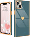 Compatible with iPhone 13 Case Square Luxury Plating Gold for Women Girls Cute Love Heart Pattern Shockproof Raised Full Camera Lens Protection Co...