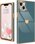 Compatible with iPhone 13 Case Square Luxury Plating Gold for Women Girls Cute Love Heart Pattern Shockproof Raised Full Camera Lens Protection Co...