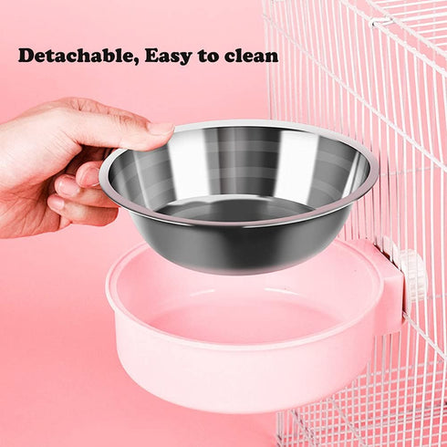 Love Dream Crate Dog Cat Bowls, Removable Stainless Steel Hanging Pet Cage Bowls Kennel, Food Water Feeder with Bolt for Puppy Rabbits Birds 2 Pac...
