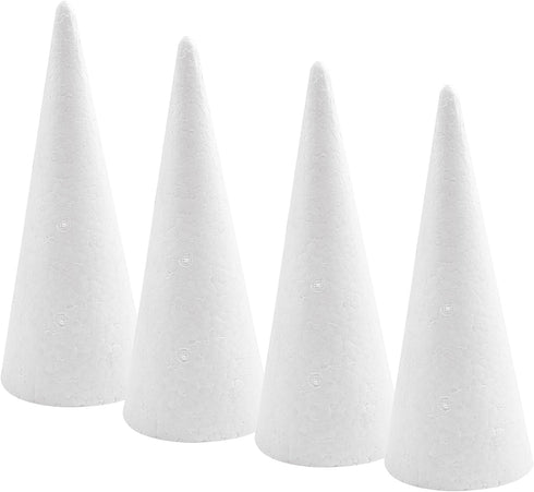 Crafjie Foam Cones for DIY Arts and Crafts (4.1 x 13.6 in, 4 Pack), White Polystyrene Christmas Tree Foam Cones Craft Supplies, for DIY Home Craft...