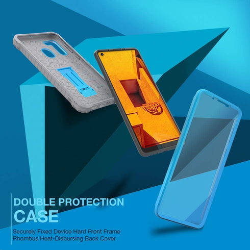 FITO for Samsung Galaxy A21 Case, Dual Layer Shockproof Heavy Duty Case with Screen Protector for Samsung A21 Phone, Built-in Kickstand (Blue)...