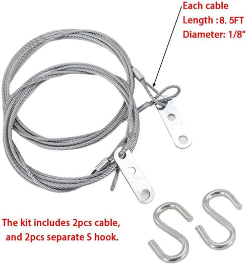 Garage Door Safety Cable for Extension Springs Galvanized Carbon Steel 8.5ft x 1/8" 7x7 Strands - 1Pair...