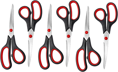 Scissors 8.5 inch Stainless Blade Black Plastic Handle Office School Classroom Student Teacher Crafting Fabric Sewing Gift Wrapping All Purpose 6 ...