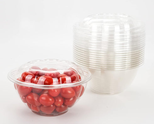 GOLDEN APPLE, 32oz-10sets, Disposable Plastic Serving Rose Bowls with Lids, Large Clear Plastic Disposable Salad Containers with Lids...