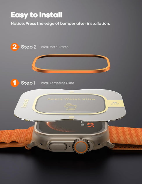 Lamicall for Apple Watch Ultra 2/Ultra Titanium Screen Protector - Aviation Titanium Bumper Frame Case Cover, 2Pack Professional Tempered Glass Fi...