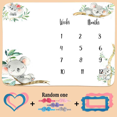 Baby Monthly Milestone Blanket| Koalas Trunk Branch Leaf Wreath | Newborns 1 to 12 Months Unisex Include 4 Frames and 1 Headband 48"x40" BTQQPH126...