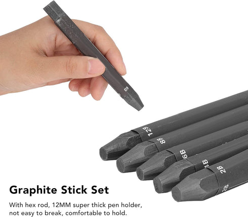 Zerodis 5Pcs Graphite Sticks Water Soluble Environmentally Friendly Hex Rod Graphite Stick Set Art Drawing Supplies for Sketch Shading Pencils Art...