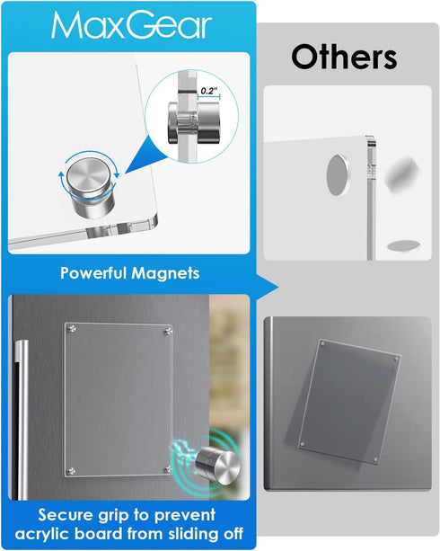 MaxGear Small Magnetic Dry Erase Board for Refrigerator, 12"X 8" Acrylic Magnetic Whiteboard for Fridge Clear White Board Kitchen Menu Board Memo ...