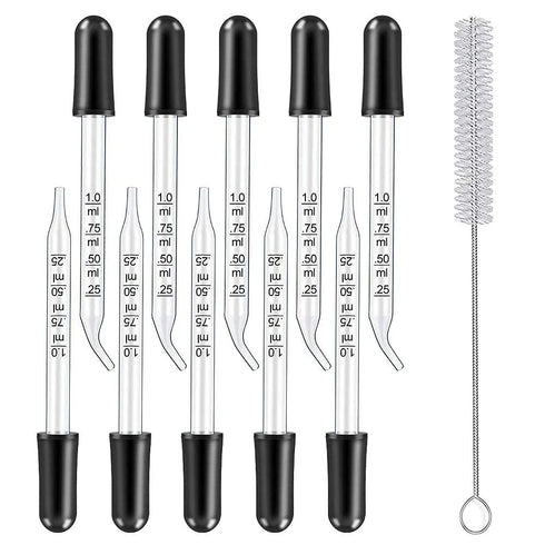 10pcs Dropper 5 Straight Tip + 5 Bent Tip Measured Dropper 1ml Glass Pipette for Lab, Perfume, Essential Oil...