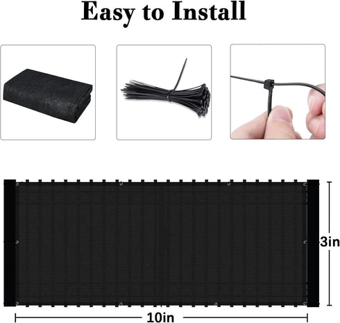 SUNLAX 3'x10' Black Balcony Privacy Screen Fence Windscreen Cover Fabric Shade Netting Mesh Cloth with Grommets UV Protection for Patio, Backyard,...