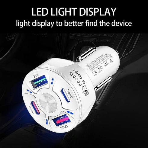 Car Charger Adapter,4 Ports USB Fast Car Charger QC3.0/PD20W/Type-c/2.1A, Smart Shunt Car Phone Charger Compatible iPhone 14 13 12 Pro Max/All Sma...