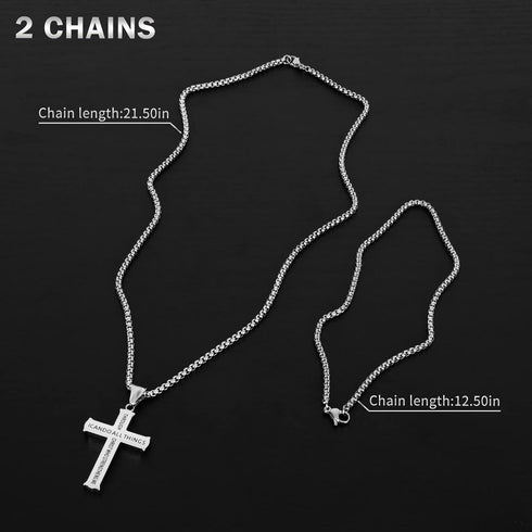 Cross Pendant for Car Rear View Mirror Decor Hanging Ornament Stainless Steel Lord's Prayer Cross Necklace Men Boys Christian Gift, Silver...