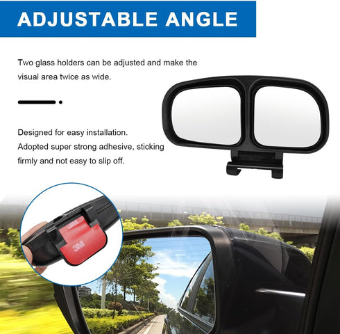Blind Spot Mirror, Double Glass Convex Rearview Mirror, Adjustable HD Wide Angle Auxiliary Side View Mirror with Frame for Most Vehicles, Universa...