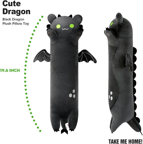 PEACH CAT Long Dragon Cat Plush Pillow Cute Dragon Cat Stuffed Animal for Boys and Girls Black 19.6"...