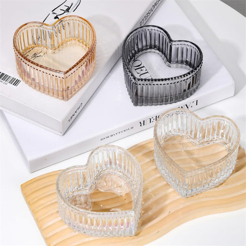 Glass Heart-shaped Candy Bowl Snack Bowl Dessert Bowl Fruit Bowl Ring Holder Dish Wedding Party Decor-Gray-5 OZ...