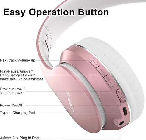 B9 Wireless Headphones Over-Ear, 60 Hours Playtime Lightweight Folding Hi-fi Stereo Bass Bluetooth Headset with Mic, Volume Control Headphones for...