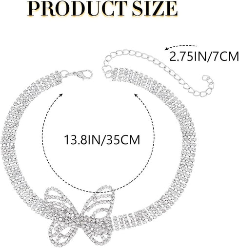 Rhinestone Butterfly Choker Necklace Silver Crystal Chokers Row Necklaces Sparkly Tennis Chain Prom Party Neck Jewelry for Women...