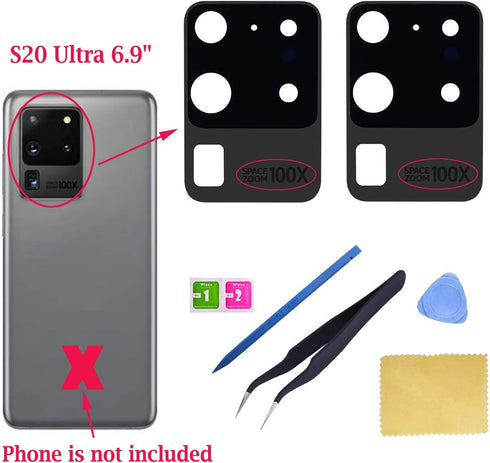 Ubrokeifixit Galaxy S20 Ultra Back Rear Camera Glass Lens Cover Replacement with Pre-Cut Tape for Samsung Galaxy S20 Ultra 6.9" SM-G988(NOT for S2...