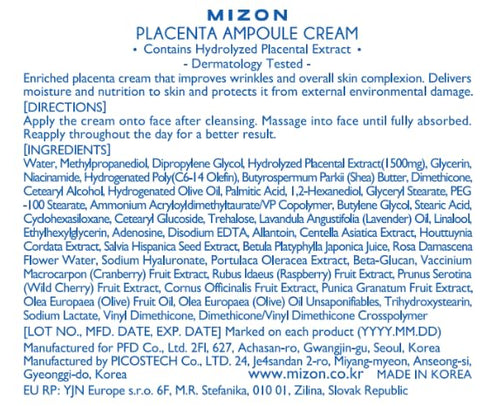 MIZON Placenta Ampoule Cream, Free of Parabens Highly Concentrated, Skin Renewal, Skincare, healthy skin, wrinkle care (1.69 fl oz)...