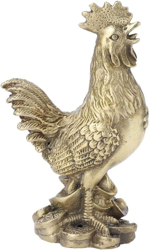 Hilitand Brass Luck Rooster Chicken Statue Feng Shui for Decor Meaning Good Luck and Wealth one of The Zodiac Signs 10cm/3.94in...
