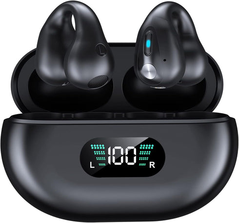 Wireless Ear Clip Bone Conduction Earbuds, Bluetooth 5.3, Up to 18 Hours Playtime, 350mAh Battery, Lightweight, Wireless Bluetooth Earbuds for Cyc...