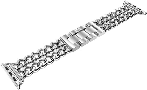 Compatible Apple Watch Band for Woman Man 45mm 49mm 42mm 44mm, Stainless Steel Cowboy Style for iWatch Series 10 9 8 7 6 5 4 3 2 se (Silver)...