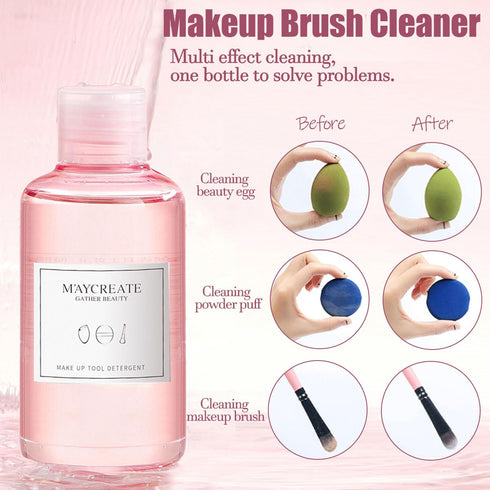 3 In 1 Makeup Brush Cleaning Set Multifunctional Washing Bowl Drying Basket with Handle Silicone Cleaner Mat Removal Cleaner Sponge 150ml/5.12fl.o...