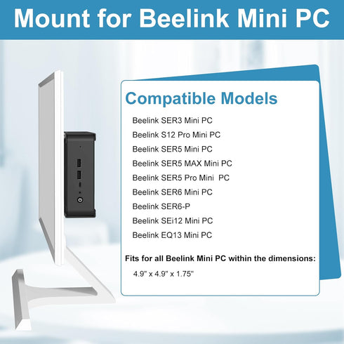 Mini PC Mount for Beelink Mini PC Vesa Mount/Wall Mount/Under Desk Mount, Mount for Beelink S12 Pro Mini PC, SER6/SER3/SER5 Mini PC, SER5 MAX/Pro ...