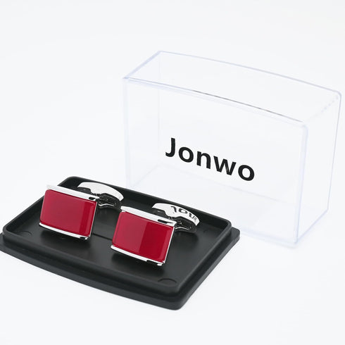 Rectangle Red Gemstone Cufflinks for Men Women In Gift Case Silver Elegent Men's Cufflinks Jewelry Set for Wedding Party Anniversary Business Even...