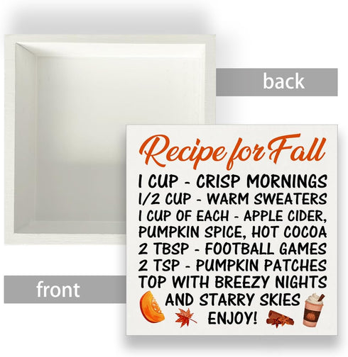 Fall Sign Recipe for Fall Wooden Sign Farmhouse Autumn Home Kitchen Decor for Desk Table Shelf Tabletop, 5 x 5 Inches...