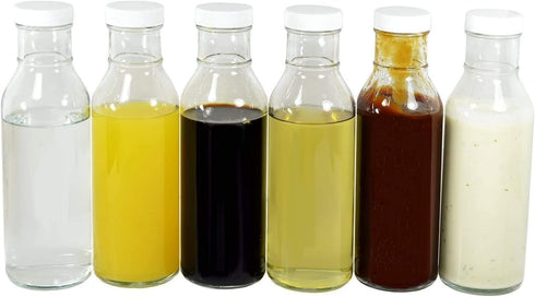 nicebottles Clear Glass Beverage/Sauce Bottles, 12 Oz, Black Caps - Case of 12...