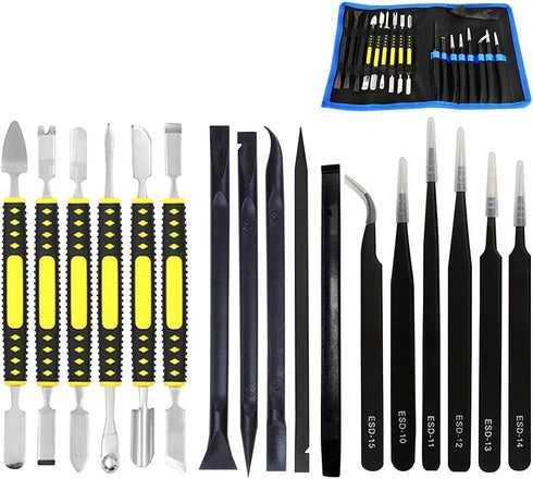 17 in 1 Electronics Repair Tools Opening Pry Tool Kit with Dual Ends Metal Spudgers and Black Tweezers Replacement for iPad Tablets Laptop Electro...