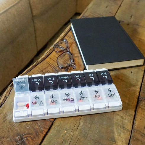 EZY DOSE Push Button (7-Day) Pill Case, Medicine Planner, Vitamin Organizer, 2 Times a Day AM/PM, Removable Trays, Large Compartments, Arthritis F...