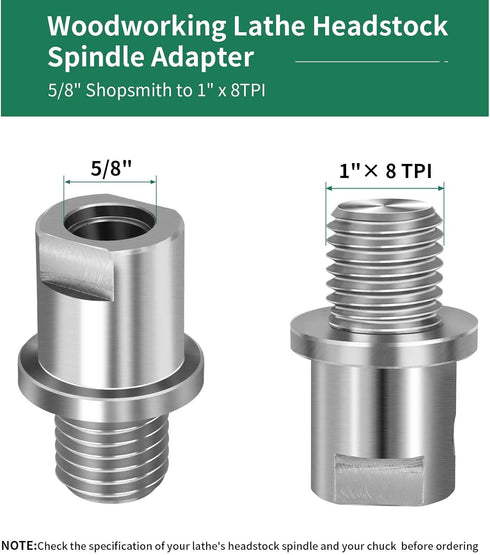 Lathe Headstock Spindle Adapter,Converts 5/8" Shopsmith to 1" x 8TPI for Woodworking Lathe...