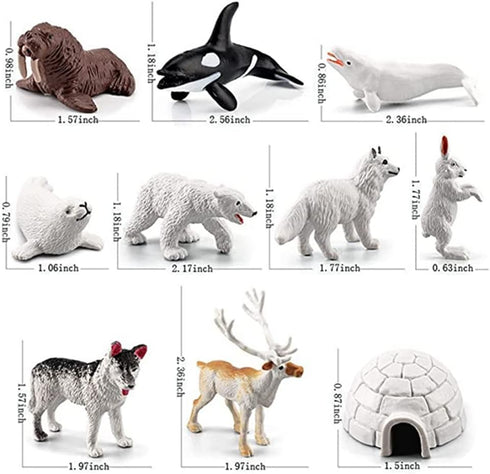Mini Arctic Animals Toys Set 10PCS Polar Animal Figurines Toy Play setIncludes Polar Bear Seal Reindeer Wolf Rabbit Arctic Fox Igloo for ToddlersB...