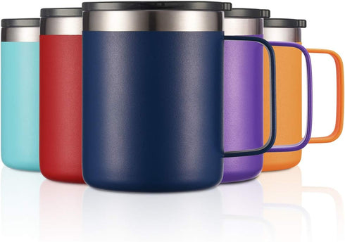 ALOUFEA 12oz Stainless Steel Insulated Coffee Mug with Handle, Double Wall Vacuum Travel Mug, Tumbler Cup with Sliding Lid, Navy...