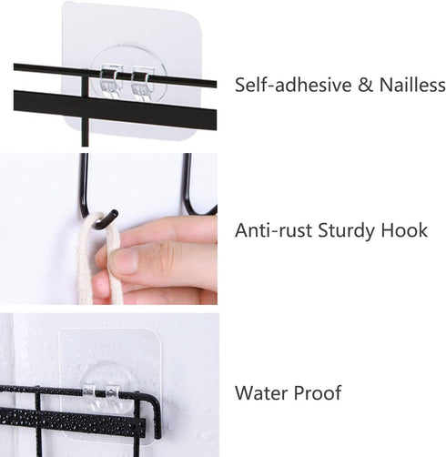 2 Pack Adhesive Wall Hooks Rack Kitchen Rail, Space Saving Heavy Duty Wall Hooks Hanger with 6 Hooks for Kitchen Bathroom Bedroom Closet, Kitchen ...