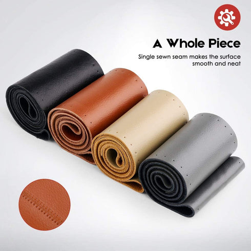 Leather Steering Wheel Cover Lace Up, Stitch On Wrap, Universal Fit 13-20 inch Car Truck SUV Pickup Boat, A Whole Piece of Cowhide, DIY Stitch w/N...