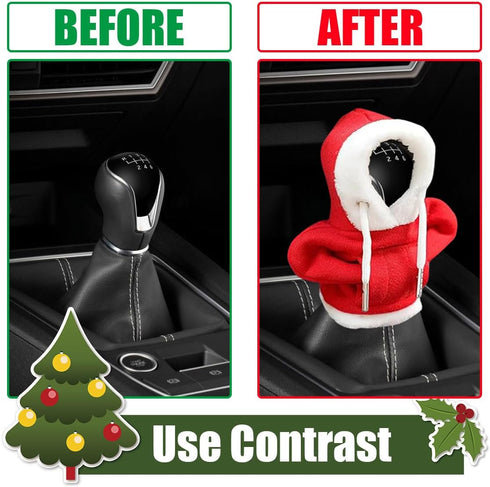 Christmas Car Shift Knob Hoodie Cover, Christmas Style Hoodie Winter Warm Car Shift Cover Shifter Hoodie Protector, Universal Shift Knob Cover Car...