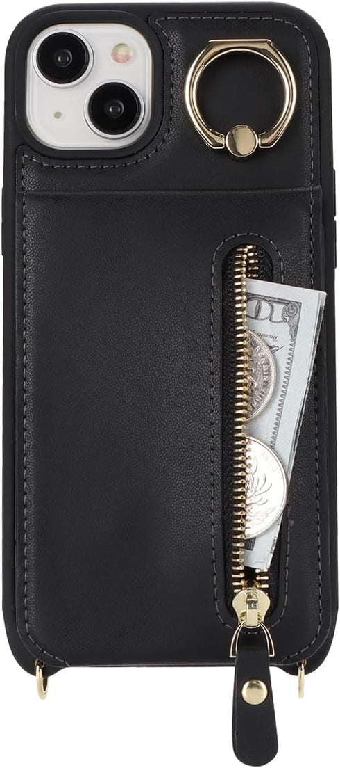 iPhone 14 Case with Card Holder for Women, iPhone 14 Phone Case Wallet with Strap Credit Card Slots Crossbody with Kickstand Zipper Case for iPhon...